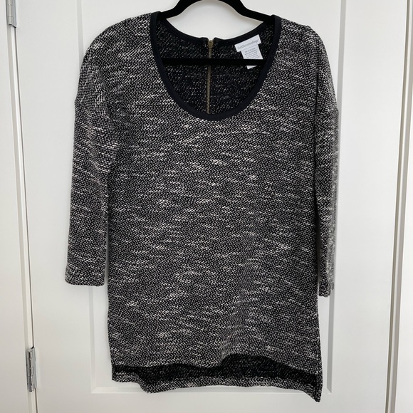 Soft surroundings black and white tweed long line 3/4 sleeve pullover tunic - Picture 2 of 8